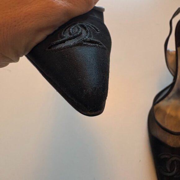 Chanel Iconic "CC" Black Mesh Sling Back Heel Luxury - Picture 4 of 15